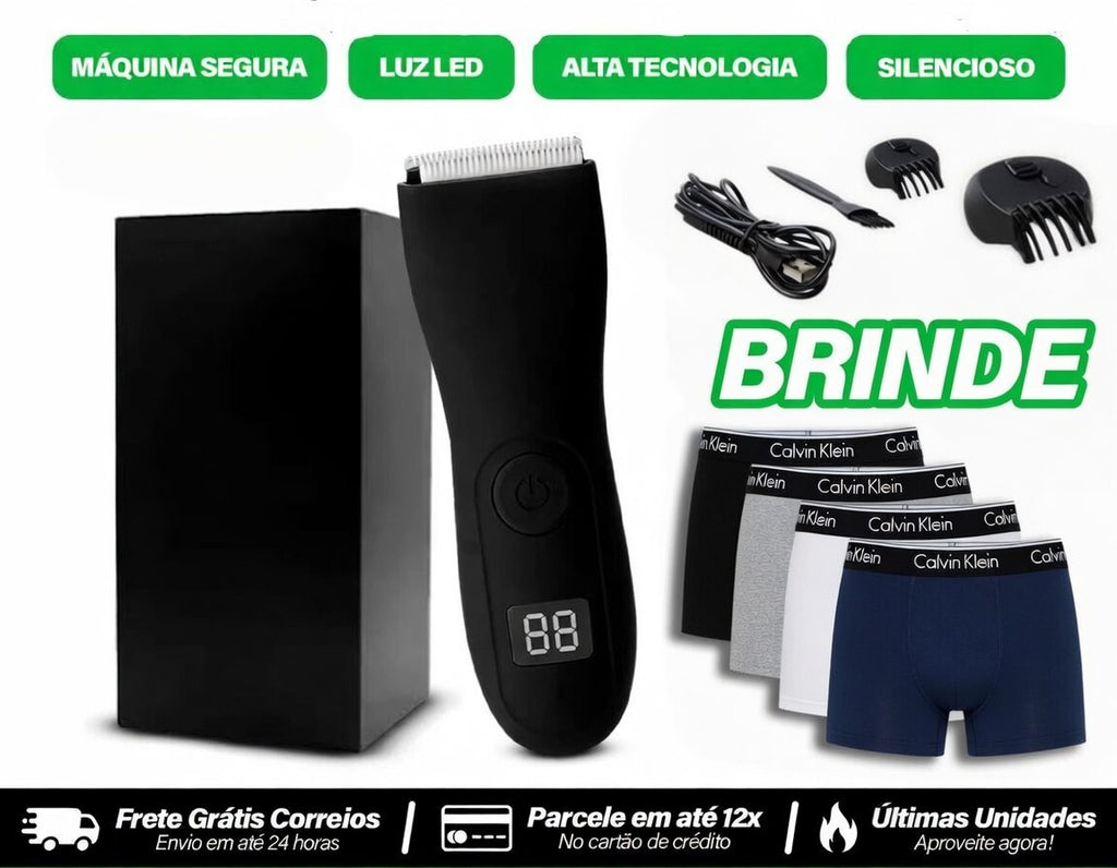 Manchine Plus™ – A Máquina que Cuida do Seu Saco (Sem Cortes, Sem Medo) + 4 Cuecas de Brinde