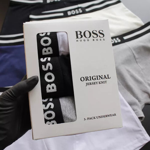 CUECA BOX MASCULINA BOSS - COMPRE 1, LEVE 3 - CÓS PRETO - CORES VARIADAS