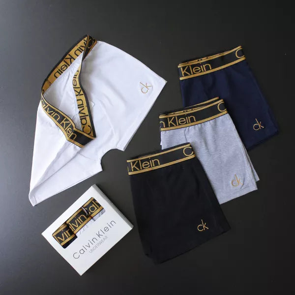 CUECA BOX MASCULINA CALVIN KLEIN - CORES VARIADAS - CÓS DOURADO - PAGUE 3, LEVE 6