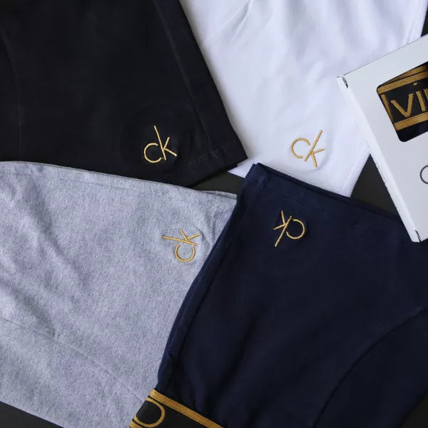 CUECA BOX MASCULINA CALVIN KLEIN - CORES VARIADAS - CÓS DOURADO - PAGUE 3, LEVE 5