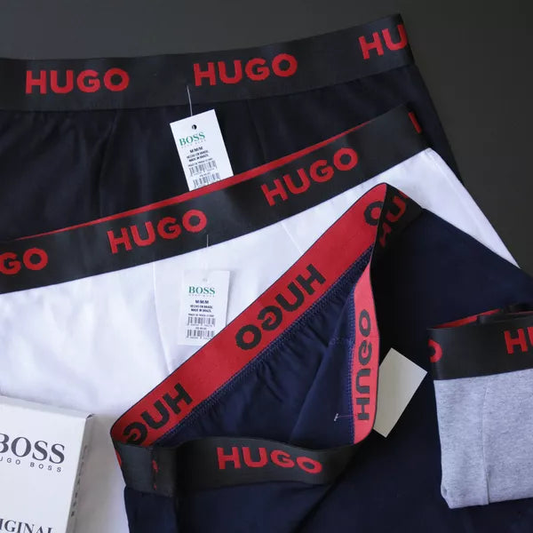 CUECA BOX MASCULINA H.BOSS - COMPRE 1, LEVE 3 - CORES VARIADAS - ESCR. VERMELHA