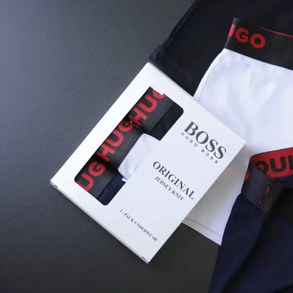 CUECA BOX MASCULINA H.BOSS - CORES VARIADAS - ESCR. VERMELHA - PAGUE 3, LEVE 6