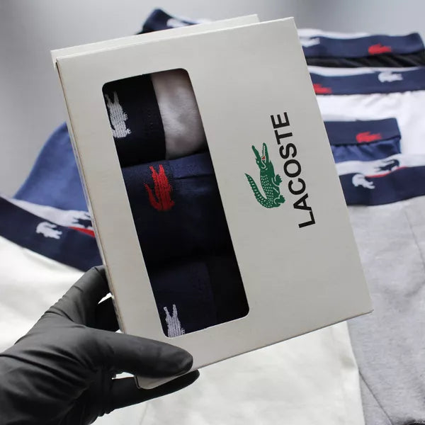 CUECA BOX MASCULINA LACOSTE - CÓS AZUL E CORES VARIADAS - PAGUE 3, LEVE 6