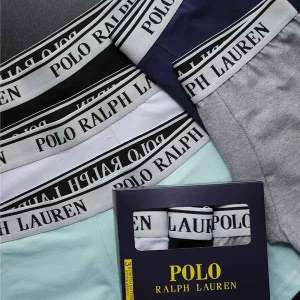 CUECA BOX MASCULINA RALPH LAUREN - COMPRE 1, LEVE 3 - CORES VARIADAS - CÓS BRANCO