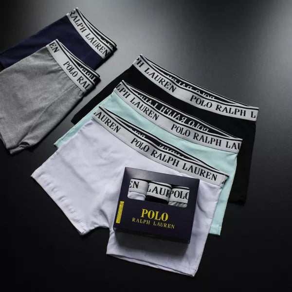 CUECA BOX MASCULINA RALPH LAUREN - COMPRE 1, LEVE 3 - CORES VARIADAS - CÓS BRANCO