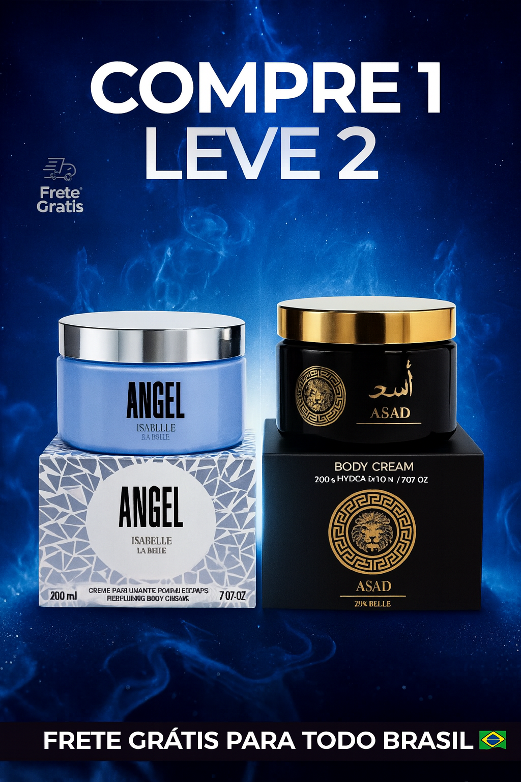 Hidratante Corporal Masculino Angel + Asad Lattafa – Alta Fixação e Perfume Intenso | Compre 1 Leve 2 (200 ml cada) ÚLTIMAS UNIDADES